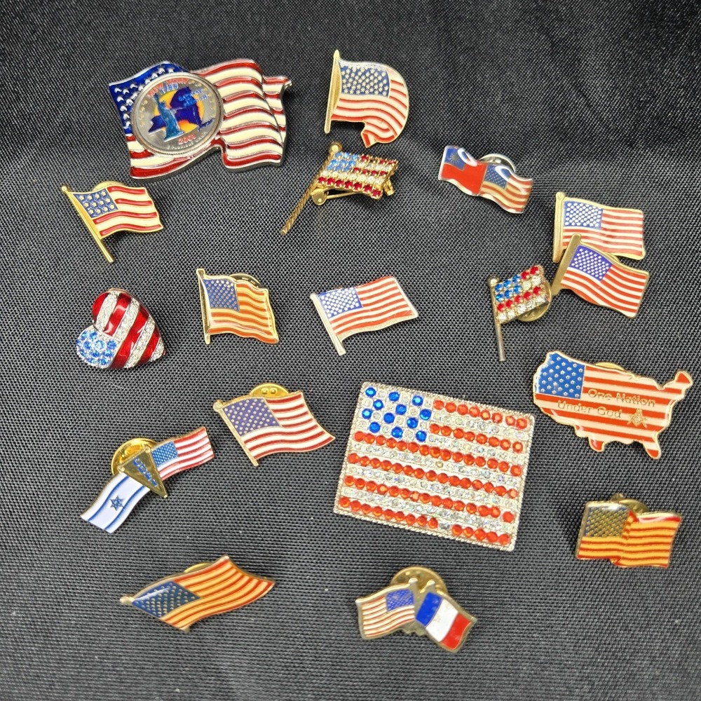18pc Americana Pin Lot Signed Christopher Radko Heart Brooch Flag‎ Lapel Pins